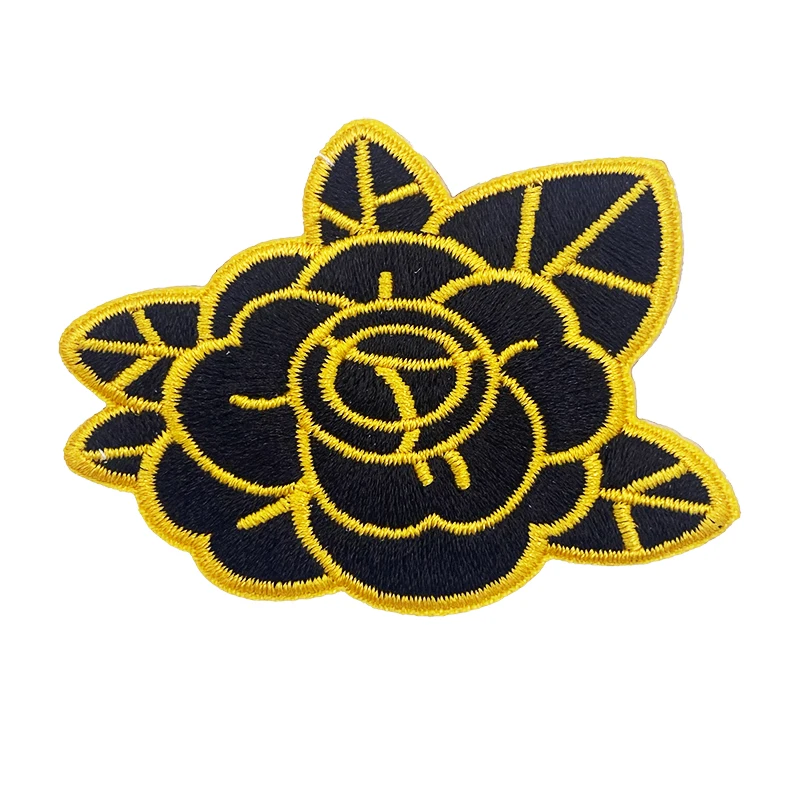 Customize Cartoon Beautiful Black Rose Embroidery Alphabet Art Excellent Design Yellow Silk Yarn Embroidery Boutique For Gift