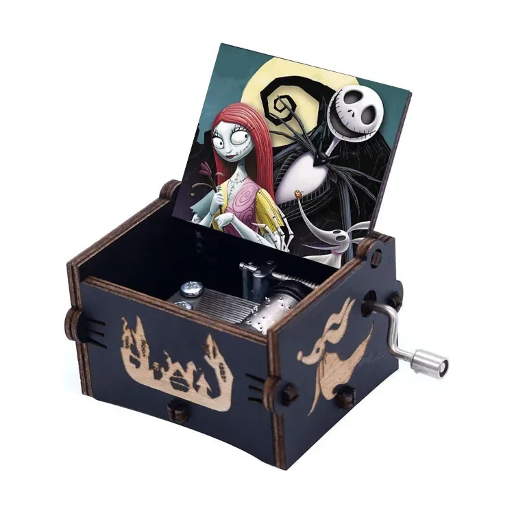 New The Nightmare Before Christmas Music Merry Go Round of Life Wooden Hand Cranked Anime Musical Box Christmas Birthday Gift