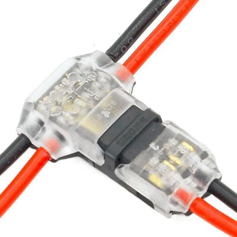 2 ขา 2 Way Universal T รูปร่างปลอดภัยพร้อม Lever Conductor Terminal Block ขั้วต่อสายไฟ Stripping Connector Cable Clamp