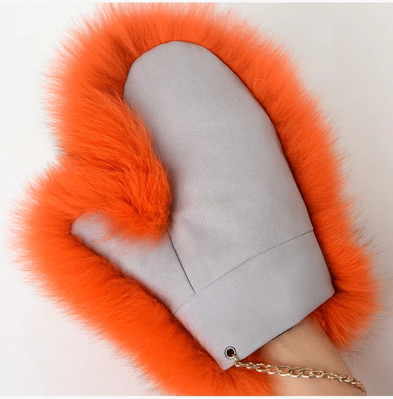 2024 Hot Sale Winter Women Natural Real Fox Fur Gloves Warm 100% Genuine Fox Fur Mittens Girl Fashion Luxury Real Fox Fur Glove