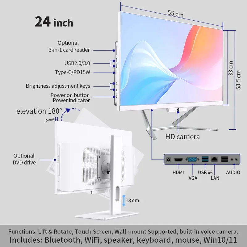 Hot Sale Core I3i5i7 Business Office All In One Computer Rotatable Bracket 4K HD Touch Screen All In One PC