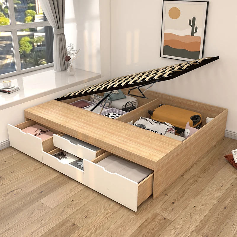 

Customized small apartment without tatami double high box air pressure storage single bed designer apartment