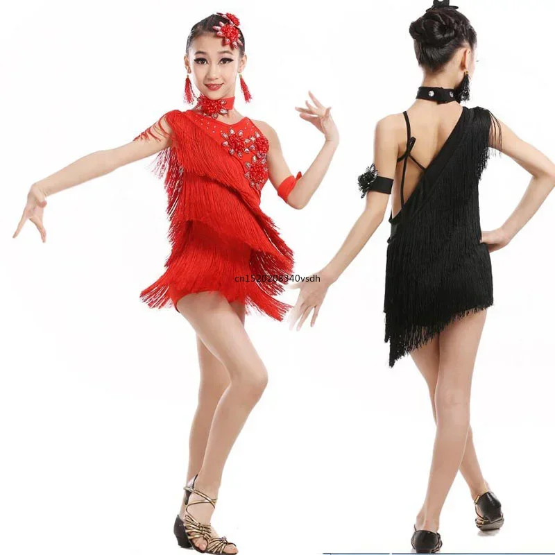 Vestido moderno dança latina para meninas, vestido samba, vestido dança de salão, competição dancewear, trajes de dança infantis