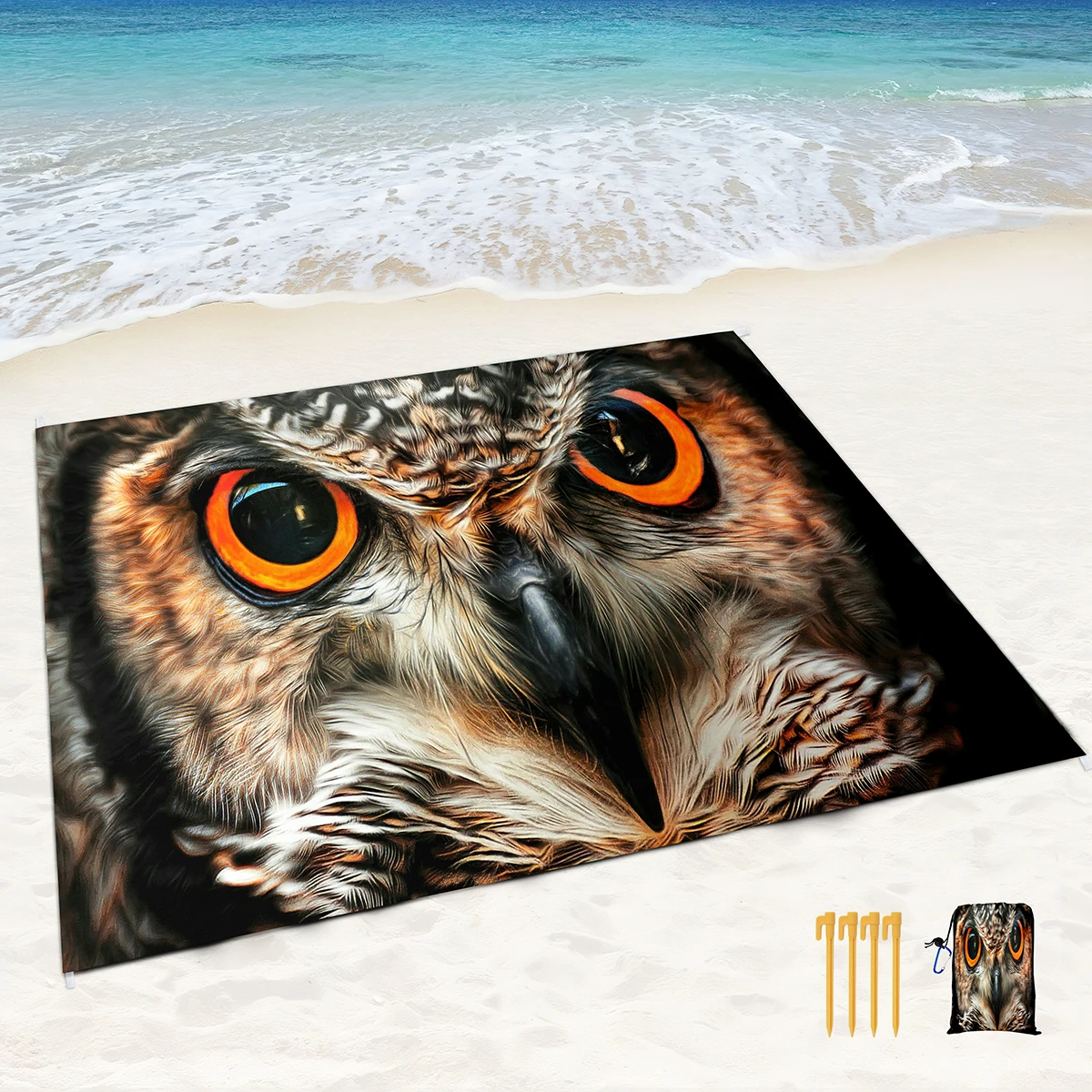 Waterproof Sandproof Beach Blankets,Owl Face Pattern LightWeight and Portable Picnic Blanket,Perfect for Travel Camping,Beach