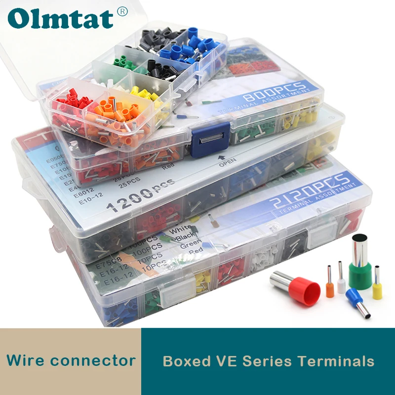 

Boxed VE Series Cord End Terminals Insulated PVC Block Crimping Sleeve Terminal Cable Electrical Pipe Wire Connectors