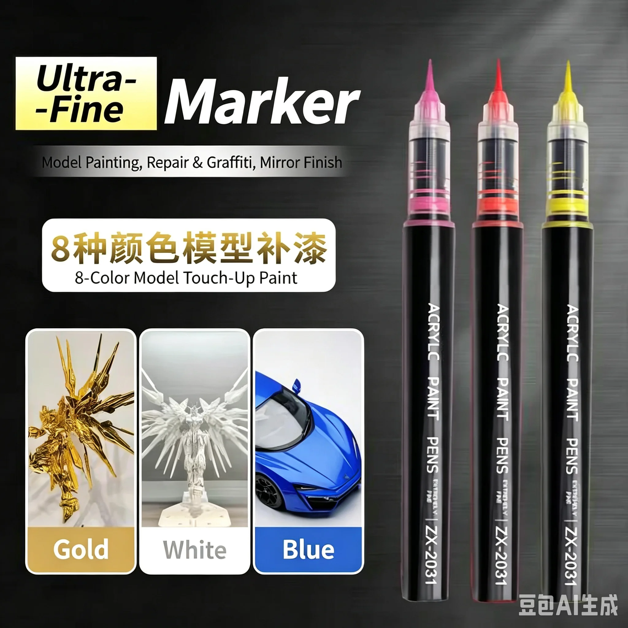 8 Colors Liner Painting Markers Dual Brush Tips Double Headed Water Based Pen for GK Model Coloring Tool Nylon Paint Marker Pens