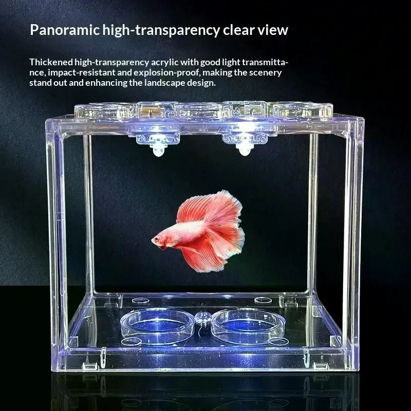 Aquarium Mini Acrylic Fish Tank Reptile Pet Box Stackable Aquarium Cylinder Landscape Seaweed For Home Office Decoration