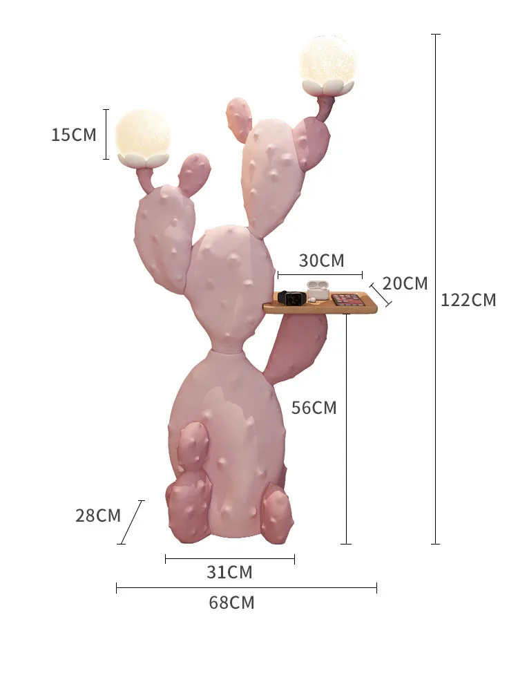 Statua di fiore di cactus da 120 cm Decorazioni per il pavimento del soggiorno Scultura Mobile TV, Vassoio portaoggetti per divano, Regalo ornamentale per lampada lunare per camera da letto