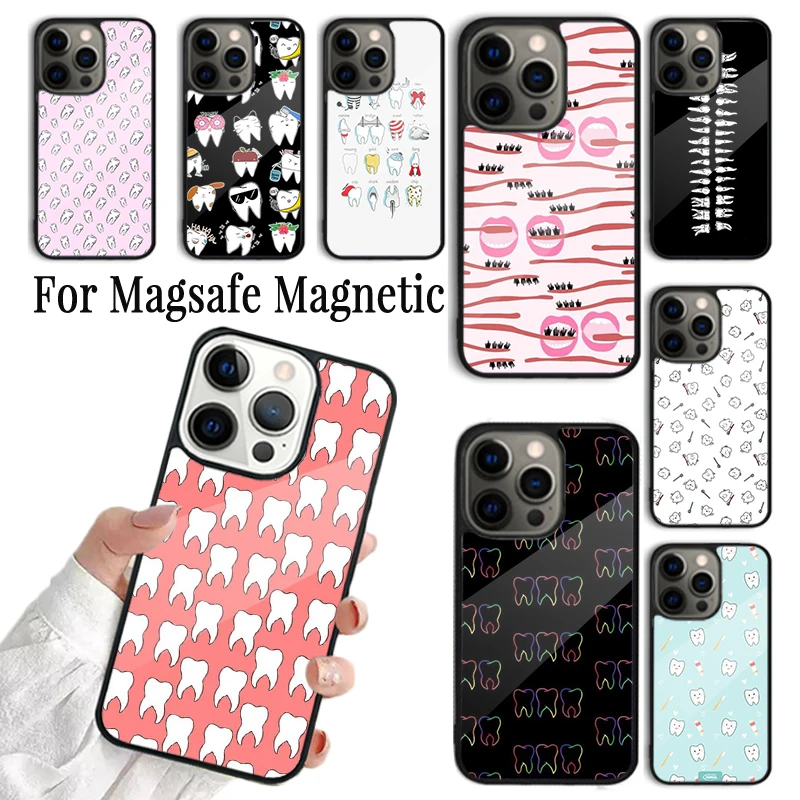 Phone Case For iPhone 16 15 14 13 12 Mini 11 Pro Max Plus Magsafe Magnetic Wireless Charging Cover Dentist Dental Tooth Nurse