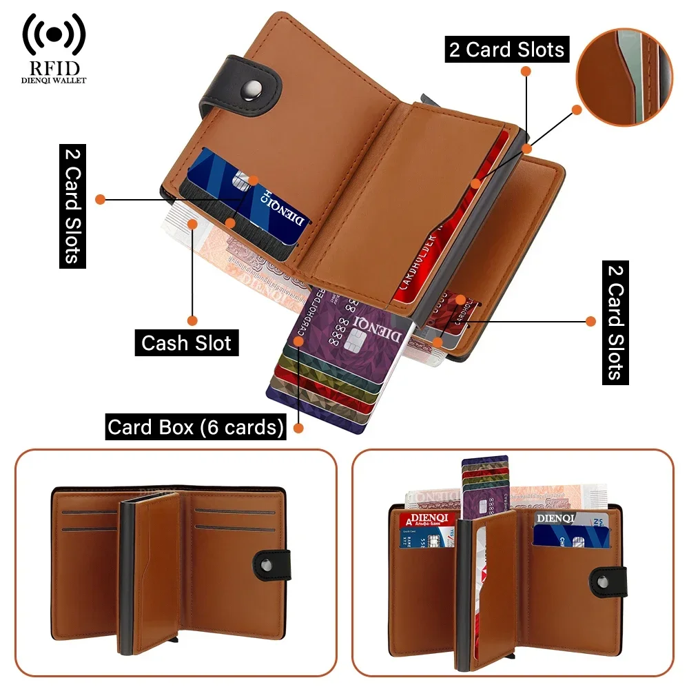 RFID 마이크로파이버 가죽 남성 지갑 팝업 은행 신용 카드 홀더 지갑 머니 백 클러치 동전 지갑 남성 스마트 지갑