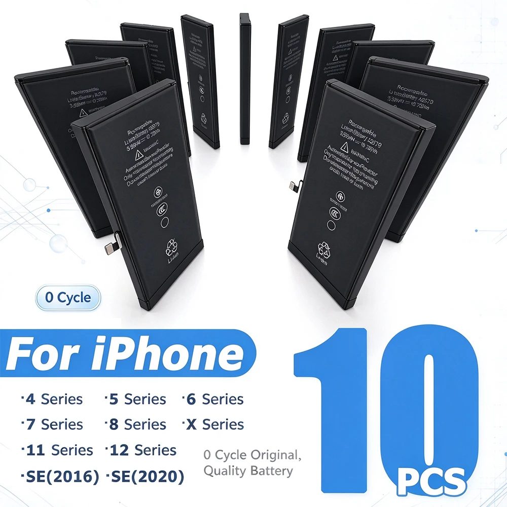 10pcs/Lot New 0 Cycle Oem Mobile Phone Battery For iPhone 4 4S 5 5S 5C SE 2020 6 6S 7 8 Plus X XR XS 11 12 13 Mini SE2 Pro Max