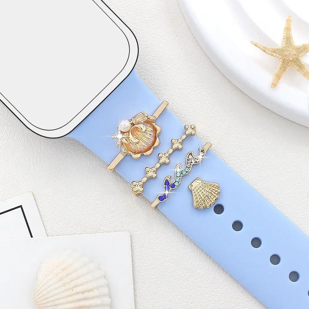 Anello decorativo con cinturino in conchiglia di mare, gioielli, braccialetto di moda, decorazione, ciondoli in metallo, ornamento per cinturino Apple Watch