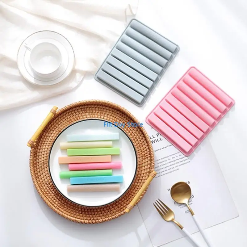 F92C 8 Holes Silicone Crayon Mold Chocolate Gumpaste Moulds Semi-Cylindrical Shaped