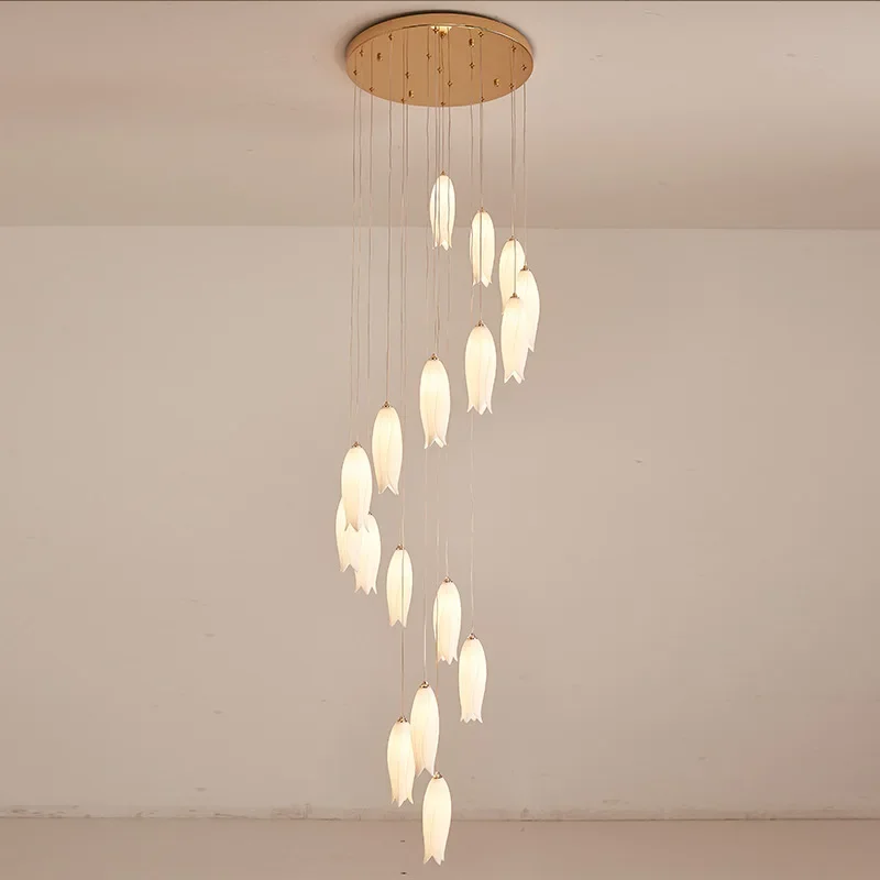 New Ceramic Magnolia Chandelier Nordic Hotel Lobby Villa Bedroom Dining Room Bedside Duplex Building Living Room Staircase Lamp