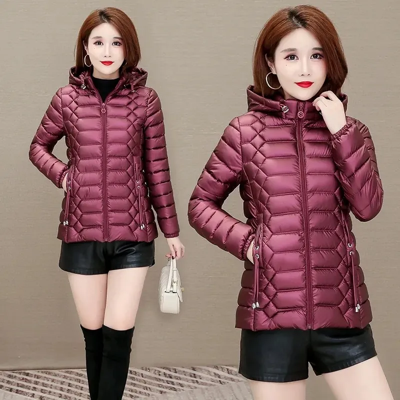 High Quality Shiny Wash-free Down Padded Jacket Women\'s Parka Slim Short Coats 2022 New Winter Cotton Fashion Outwear Hooded Top