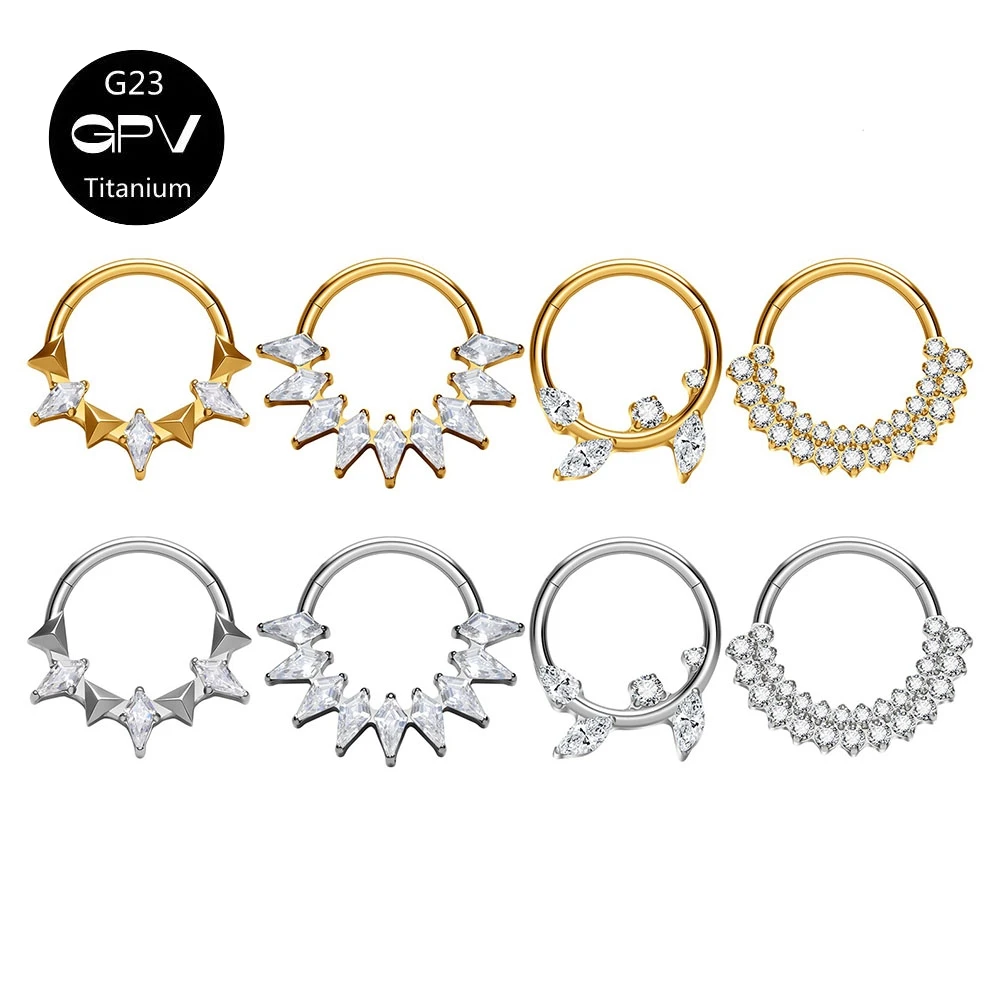 ASTM G23 Titan Neuer Nasenring im Rhombus- und Blattdesign mit 5A Zirkonia, Punk-Stil, Unisex Nasenseptum-Piercing-Schmuck