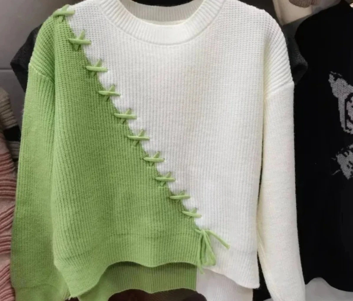 سترة نسائية فضفاضة قصيرة خارجية جديدة تحجب الألوان ورقبة دائرية سترة عصرية بأكمام طويلة #5