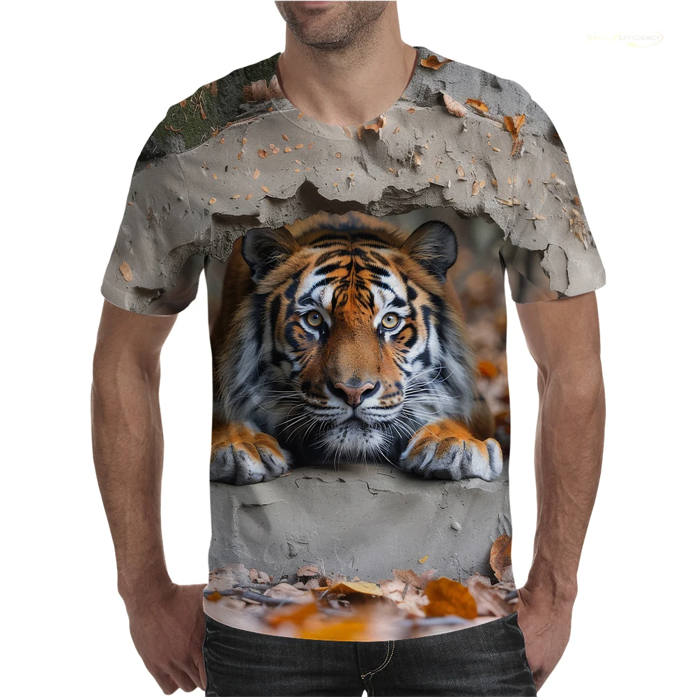 

New Fierce Tiger And Wolf 3D Print Fashion T-shirt Cute Animal Pattern Camping Round Neck Short-sleeved Tops Unisex Kid's Tees