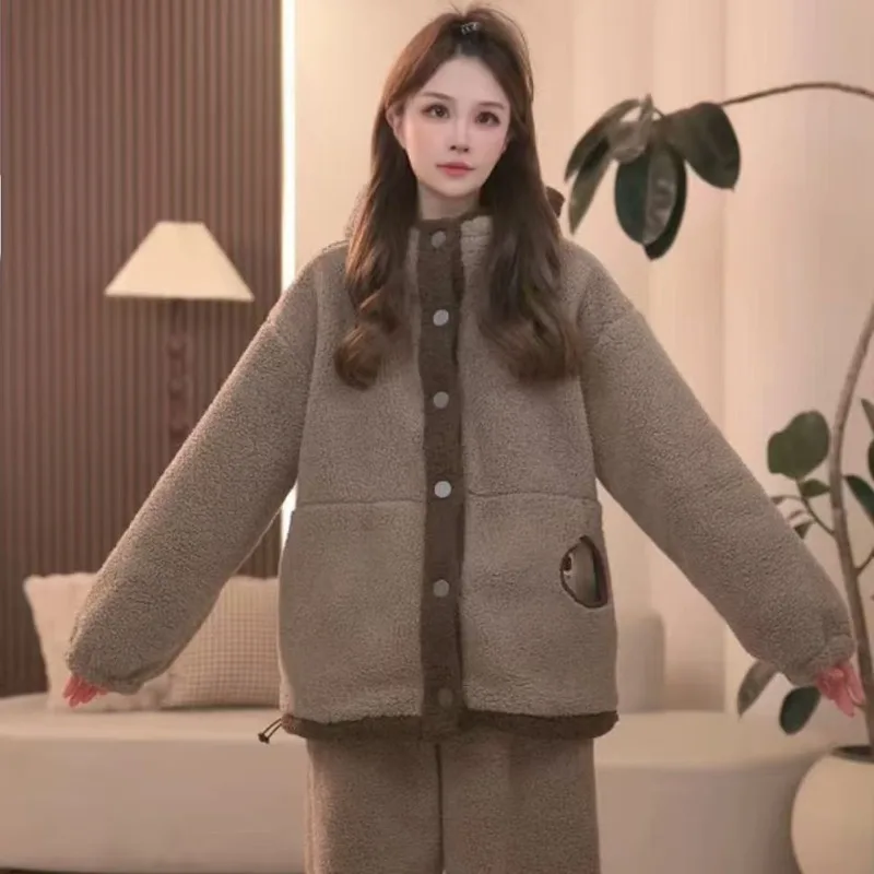 

Милая флисовая утолщенная и теплая верхняя одежда с капюшоном, домашняя одежда с длинными рукавами, пижамы из кораллового флиса, женские осенне-зимние пижамы