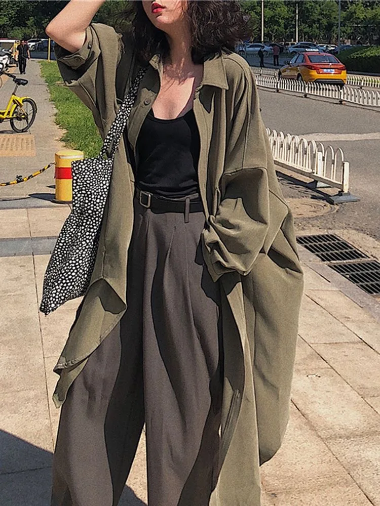 Chaquetas holgadas coreanas, prendas de vestir exteriores, Tops con solapa, abrigo de longitud media, gabardina informal elegante, moda de primavera para mujer, Gabardina Casaco