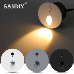 SANDIY Led Stair Light Motion Sensor Wall Lamp Recessed Round Night Lights with 60mm Box for Step Balcony Kitchen Bedroom Closet