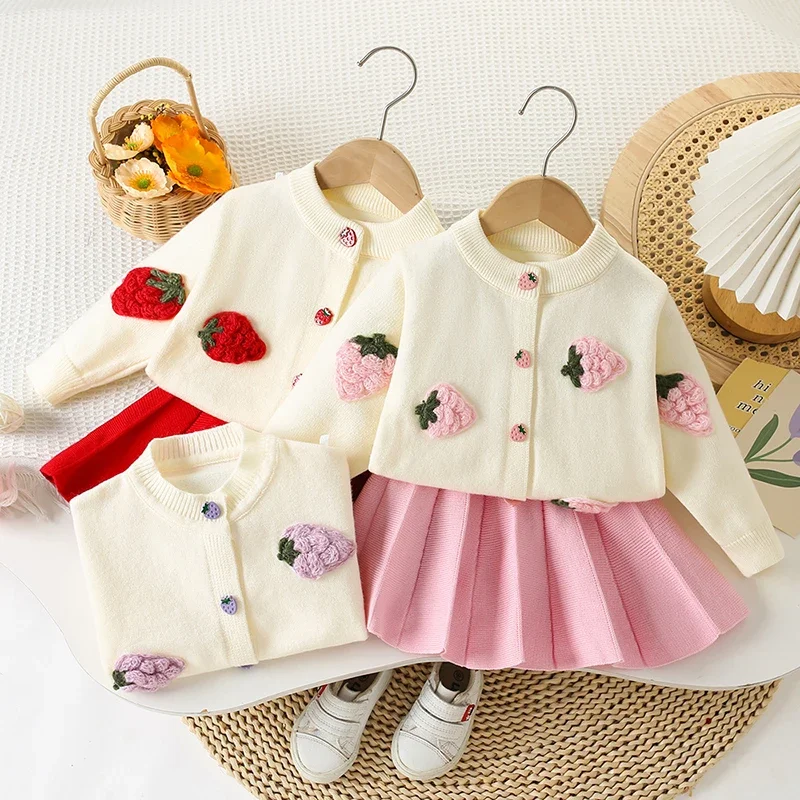 2025 New Autumn 2-6Yrs Baby Girls Clothing Set Kids Knitted Clothing Suit Long Sleeved Knitted Cardigan Coat+Short Skirt