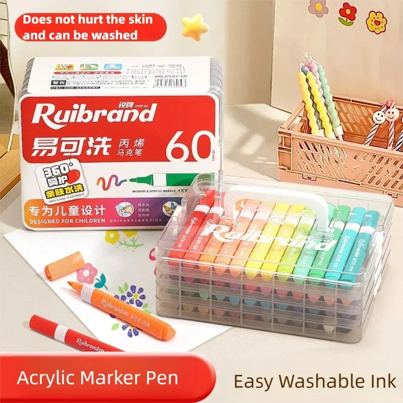 12-48 Colors Art Markers Washable Acrylic Markers For Painting Drawing Paper Wood DIY for Kids Back To School Art Stationery