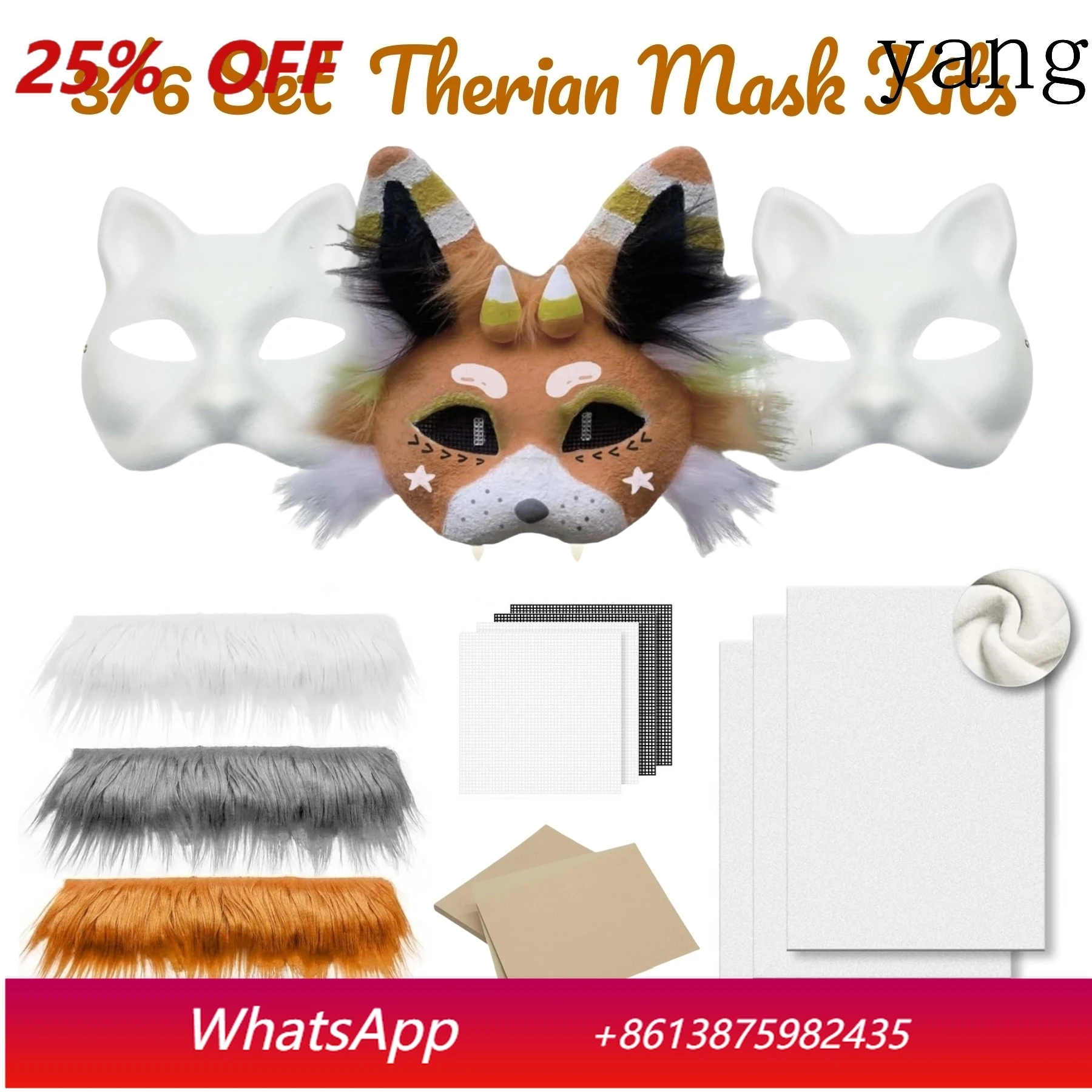 

3/6Set DIY Therian Mask Kit Half Face Hand-painted Cat Mask DIY Masks Blank White Cat Mask for Carnival Masquerade Cosplay Party