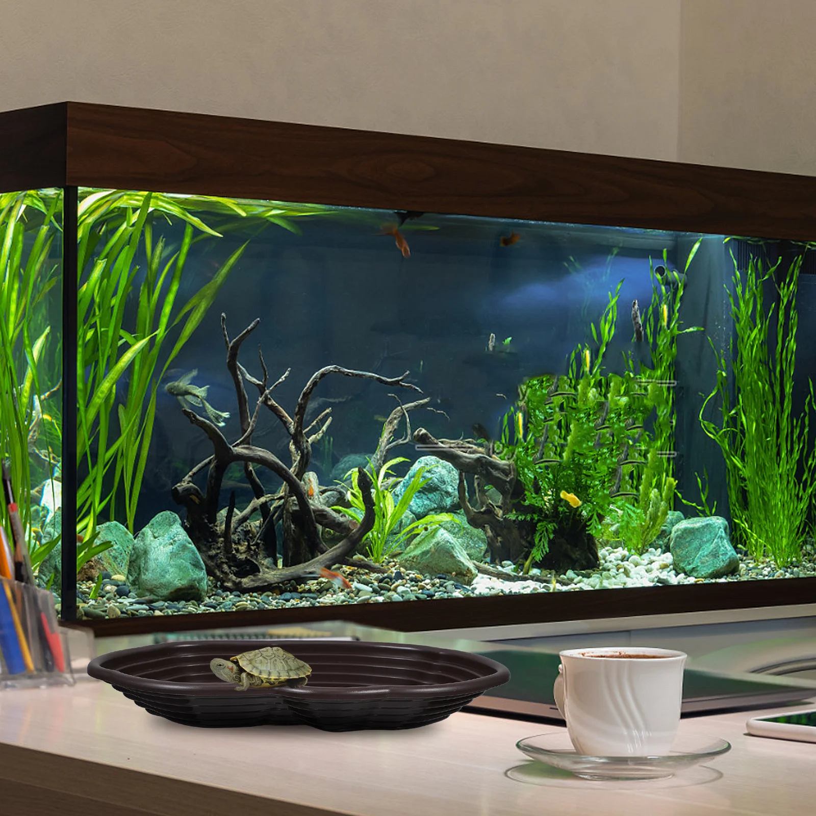Piscina de tortugas grande, cuenco de agua de serpiente ABS duradero, cuenco de terrario de baño para reptiles, plataforma de rampa de tortuga de serpiente, plataforma de rampa de plato