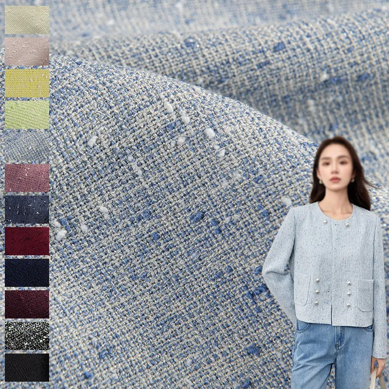Tweed Fabric Thin By The Meter for DIY Bag Skirt Coat Suit Vest Dresses Upholstery Clothing Sewing Wearable Cloth Summer Blue