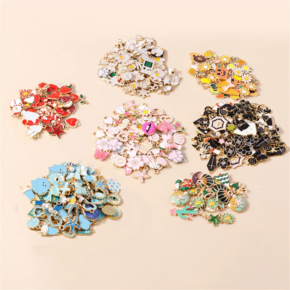Leslie 30 Stück Mix bunte Emaille-Tier-Anhänger, Blumen-Herzen, Charms für Ohrringe, Halskette, DIY-Armband, handgefertigte Schmuckherstellung – Detail 2