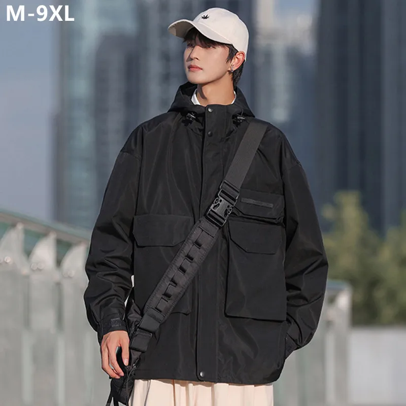 

Cool Cargo Jackets Safari Boys Teenagers Plus Size 9XL 8XL 7XL Outdoor Fashion Windproof Men Windbreaker 6XL Black Hoodie Coat