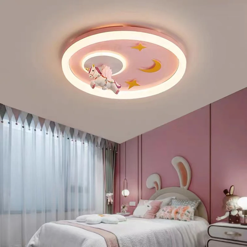 kawaii rosa unicornio teto lustre para criancas quarto menina dos desenhos animados pegasus led luzes de teto criancas bebe princesa lampada 01