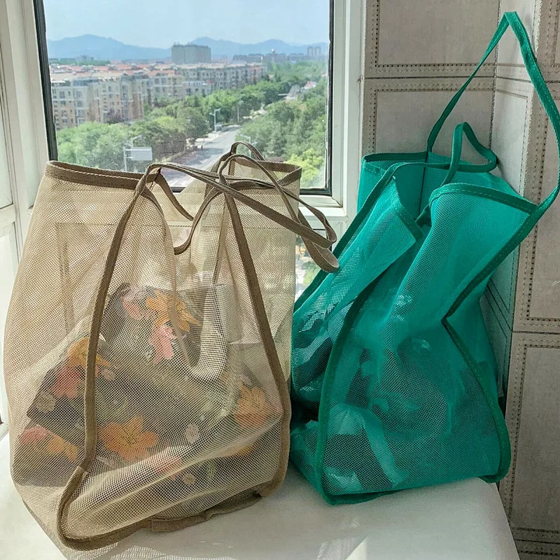 

New InS transparent mesh single-shoulder bag fashionable lightweight large-capacity versatile shopping bag beach bag