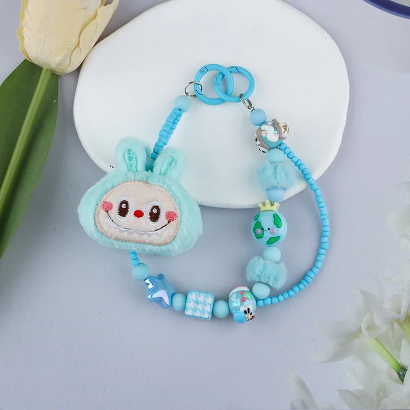 Cartoon  Labubu Doll Phone Anti Lost Lanyard Cute Versatile Beaded Pendant Keychain Backpack Decoration Accessories Gifts