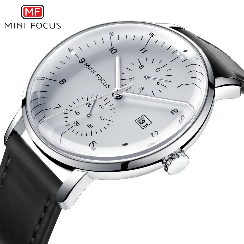 MINI FOCUS 0052G Mens Casual Fashion Genuine Leather Male Wristwatch New Waterproof Clock Men Watch Luxury Quartz Watches