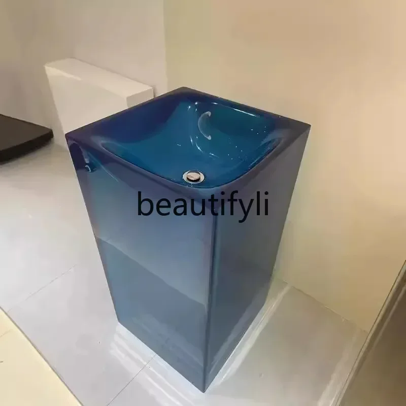 New arrive  Transparent column basin Color resin Household face washing and hand washing pillar basin Bed and Breakfast Floor-to