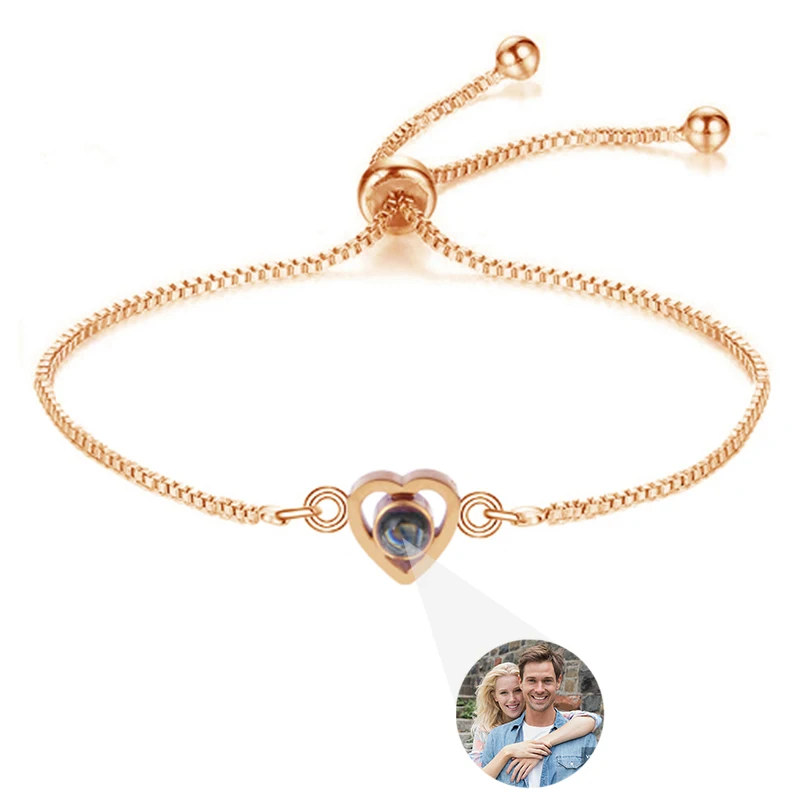 Personalisiertes Foto-Armband mit Bild im Inneren, 100 Sprachen 'Ich Liebe Dich' Projektions-Armband aus Edelstahl