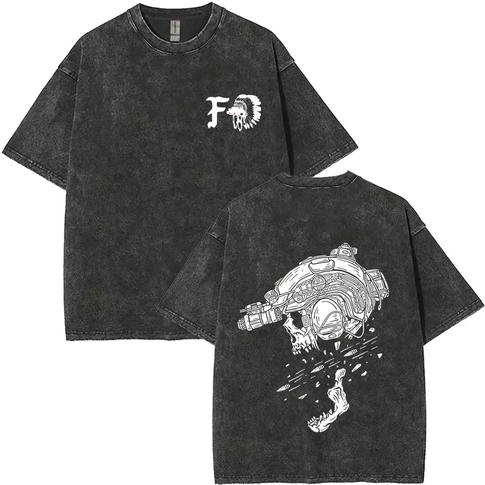 Forward Observations Group Vintage Washed T-shirt Skeleton Merch T-shirts Men Women Hip Hop Fashion Oversized T Shirt Streetwear