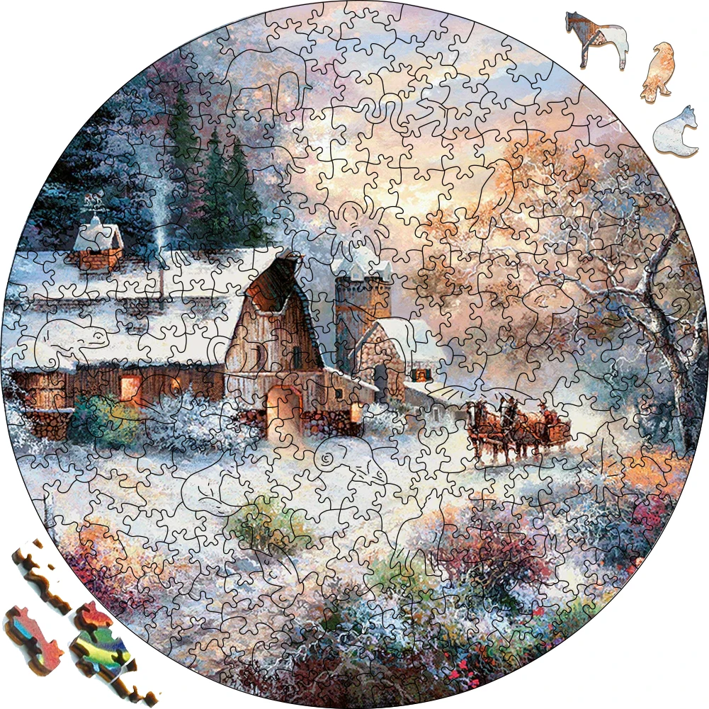 Wooden Snowy Evening Outing Jigsaw Puzzle For Festiva Gifts Wood Puzzles Board Game Wood Snow Puzzle Toys For Christmas