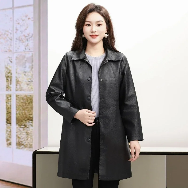 

Mom's Leather Jacket Mid Length Stylish Slimming 2025 Seasonal Windbreaker for Women​