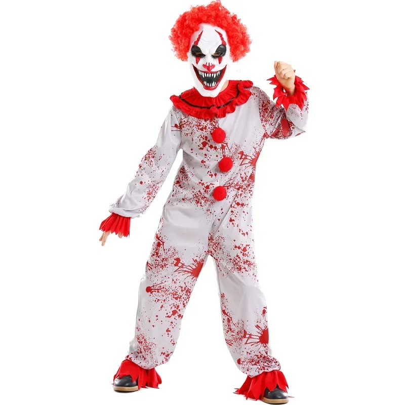 SN88 Fantasia Purim Halloween Costumes for Child Kids Boys Scary Creepy Bloody Killer Circus Clown Jester Costume Cosplay*#2@5