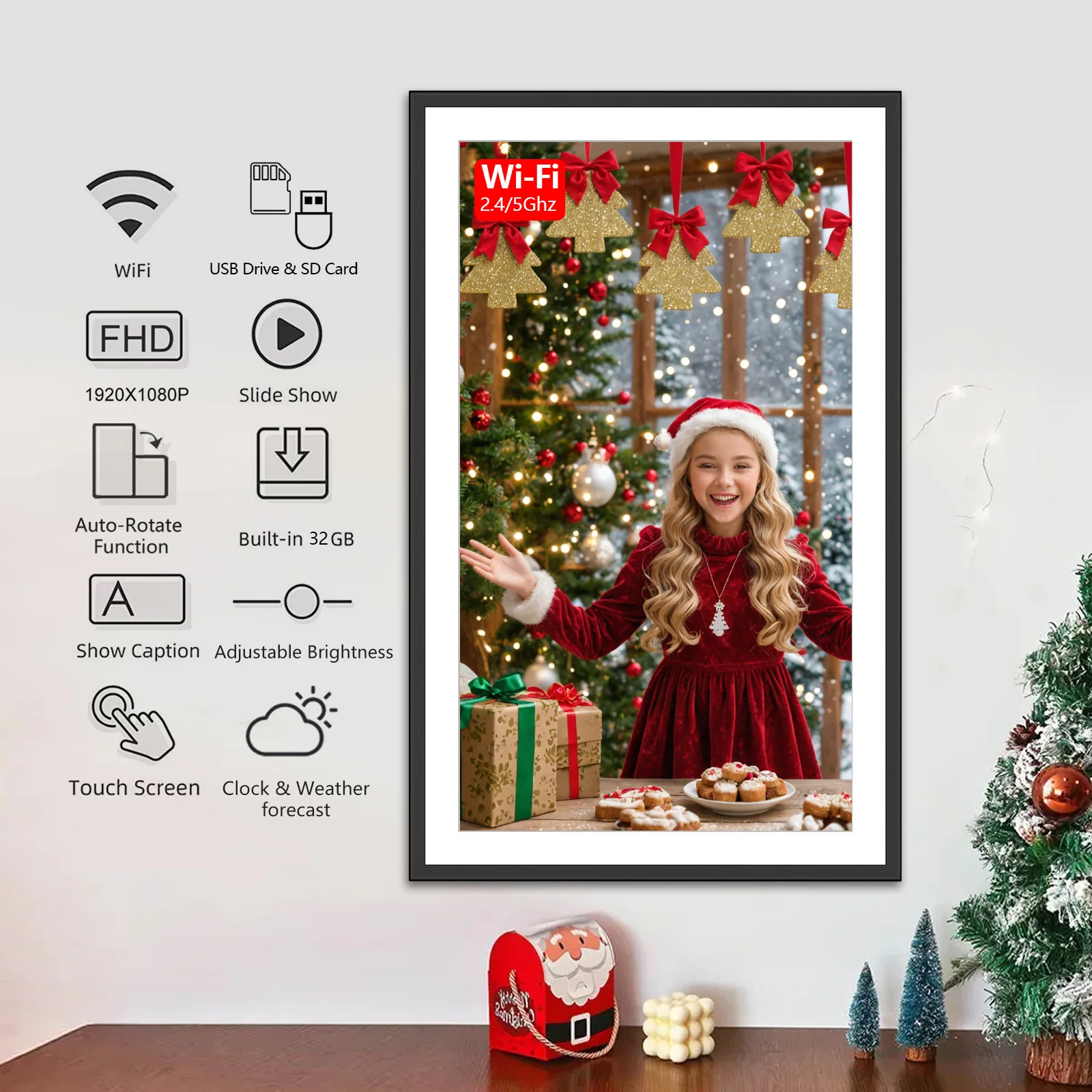 32GB SSA 15.6 Inch Smart WiFi Digital Photo Frame 1920x1080 FHD LCD Touch Screen,Best Christmas gift for friends and family