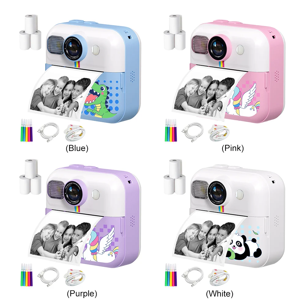 Mini fotocamera per stampa istantanea per bambini fotocamera per stampa termica con schermo da 2.4 pollici con stampante termica per carta da stampa a 3 rotoli 48MP 1080P Video