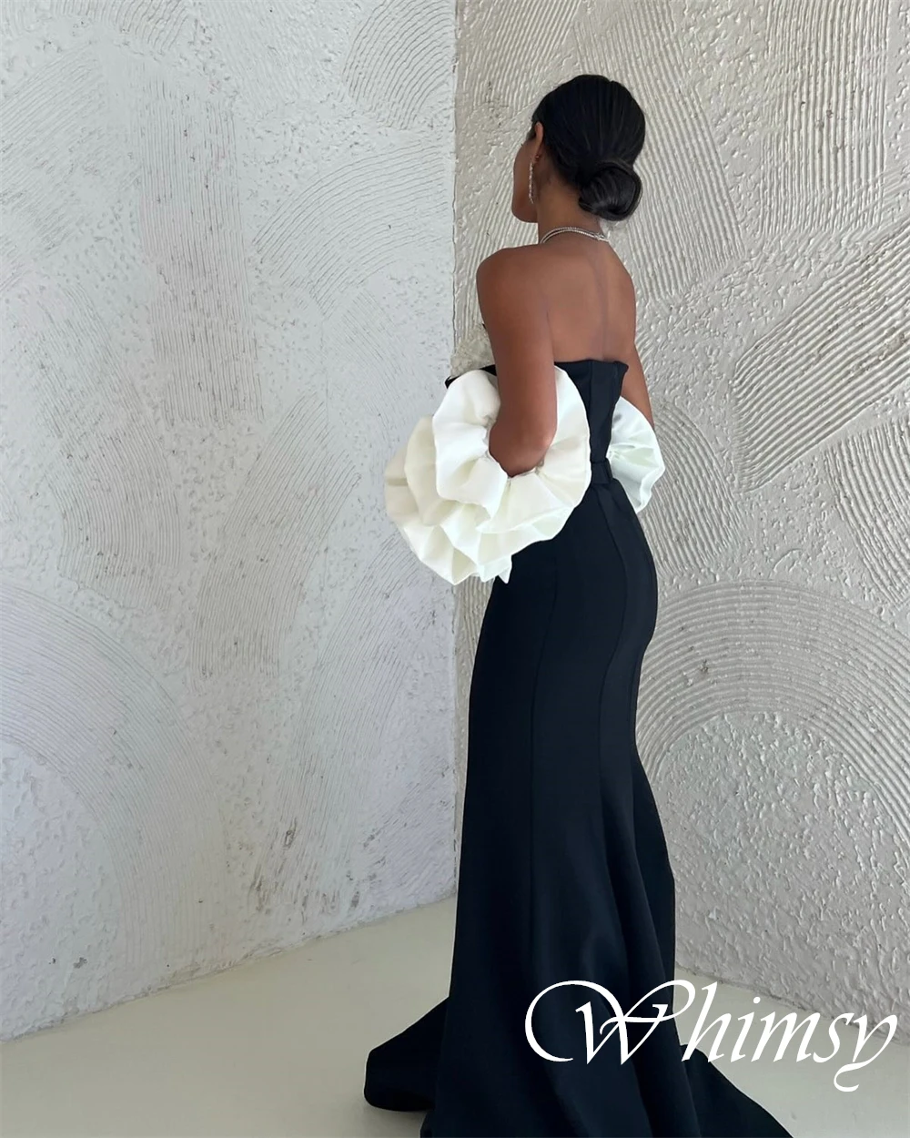 Customized Sweetheart Detachable Sleeve Cocktail Dress Mermaid Floor Length Black Evening Dress Contrast Color Zipper Back