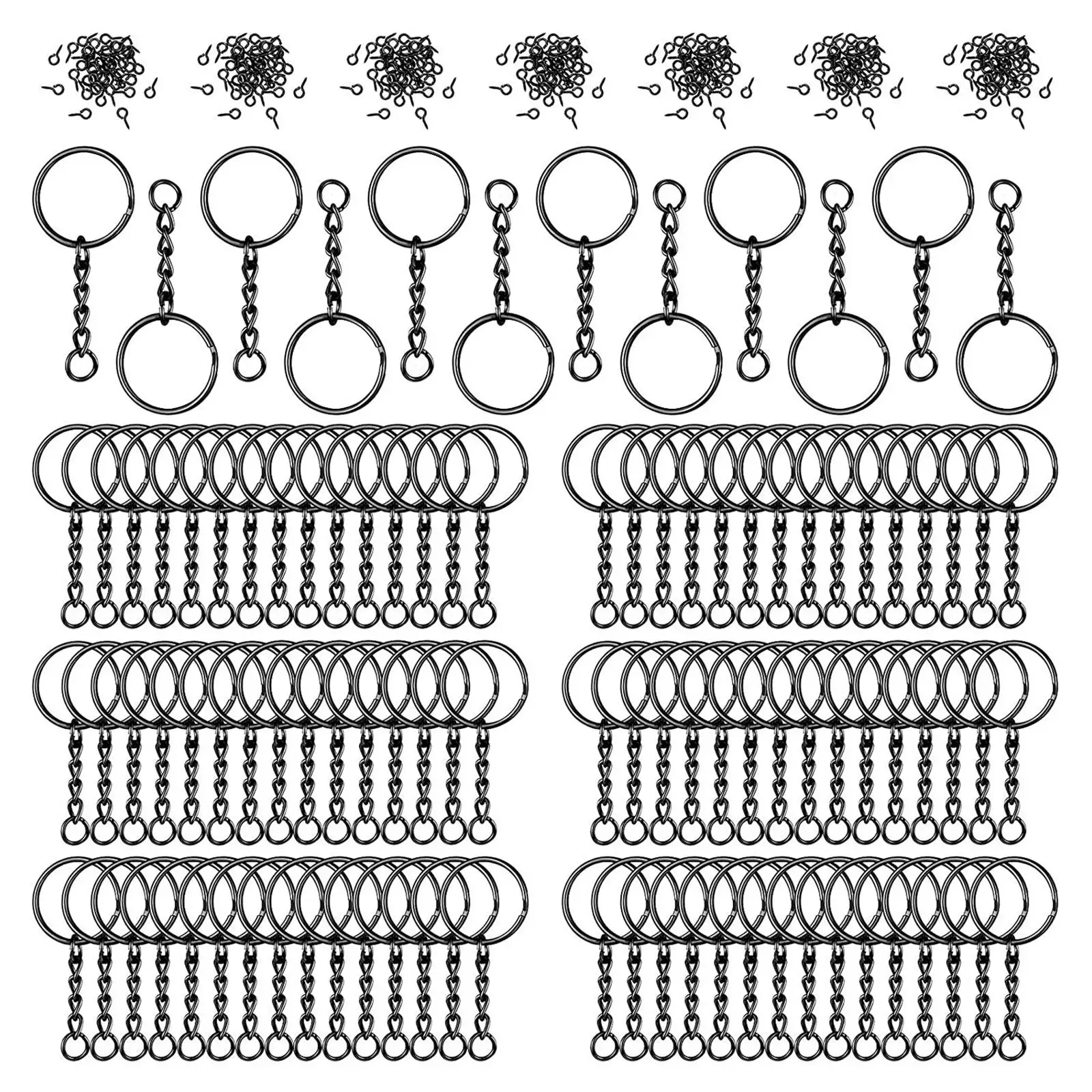 360Pcs Key Chain Rings Kit Screw Eye Pins Hooks Black Crafts