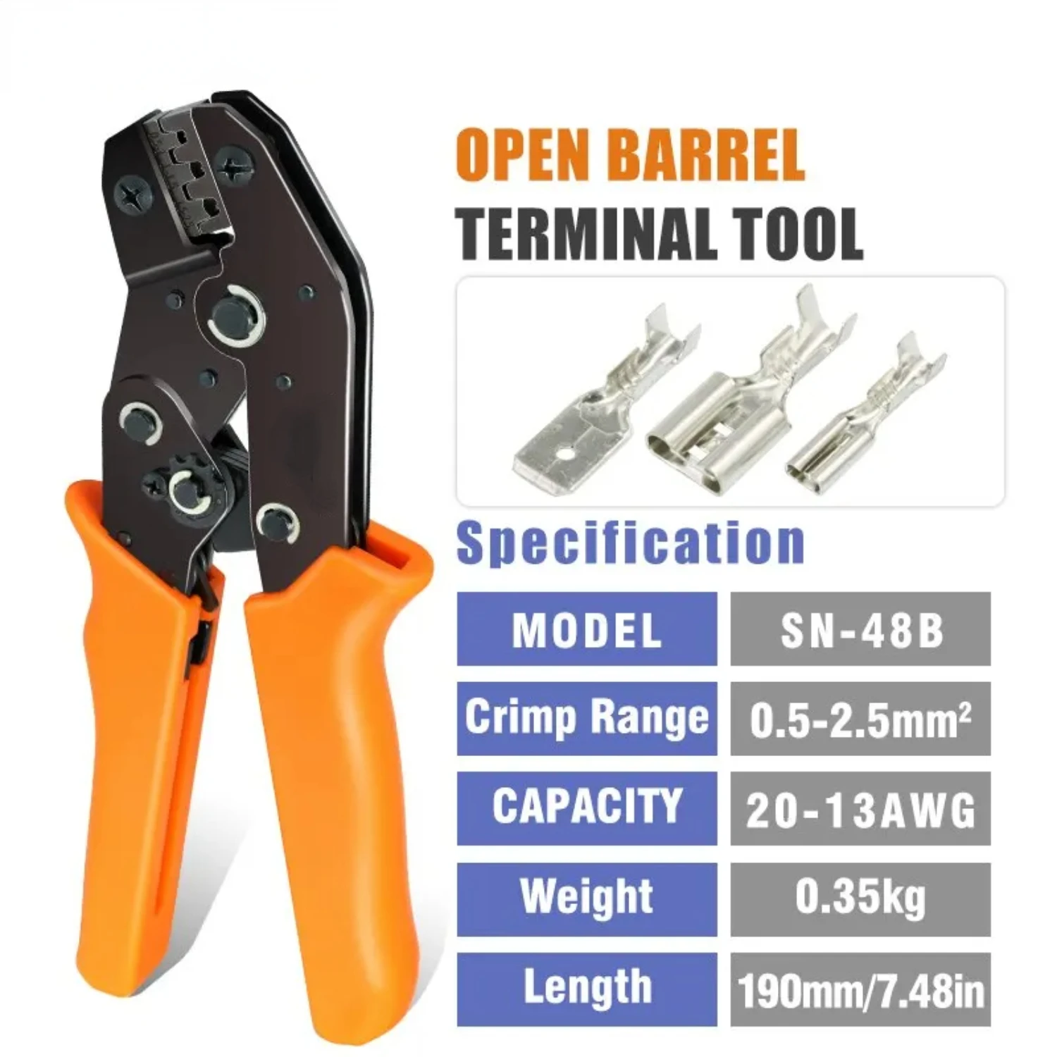 TAB 2.8/4.8/6.3 Car Terminals SN-48B Crimping Pliers 0.5-2.5mm2/23-13AWG High Precision Jaw Wire Electrical Hand Tools