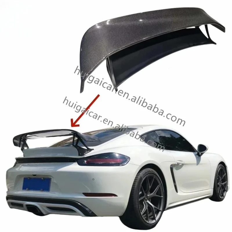 

Carbon Fiber Car Rear Wing Trunk Lip Techart Style Spoiler Special Tail Spoiler for 718 Cayman Boxster 2016-2020