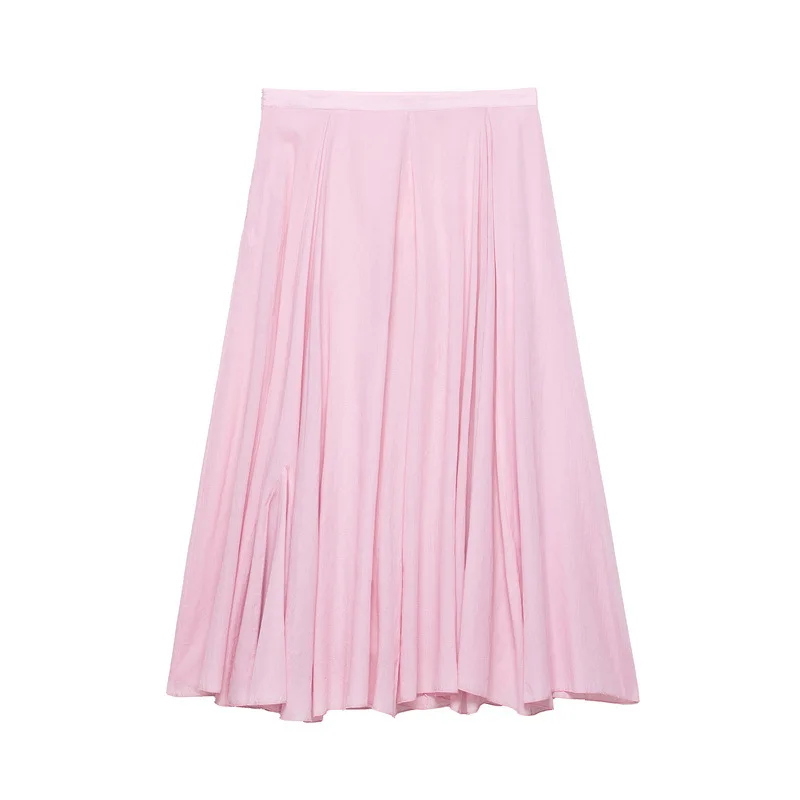 Casual elegant chic women's skirt pink mid-length loose zipper skirt new style fashion beach vacation summer draped skirt