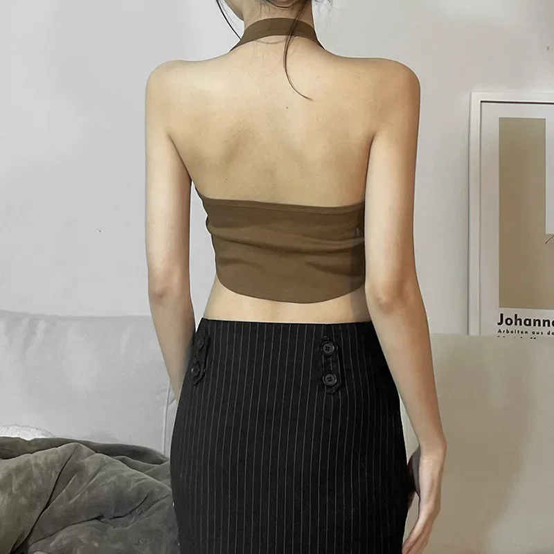 Hot Girl Series Strapl Vest Women's Slimming Irregular Slit Strap Tops Sweet Spicy Summer High Waist Punk Style Versatile Top